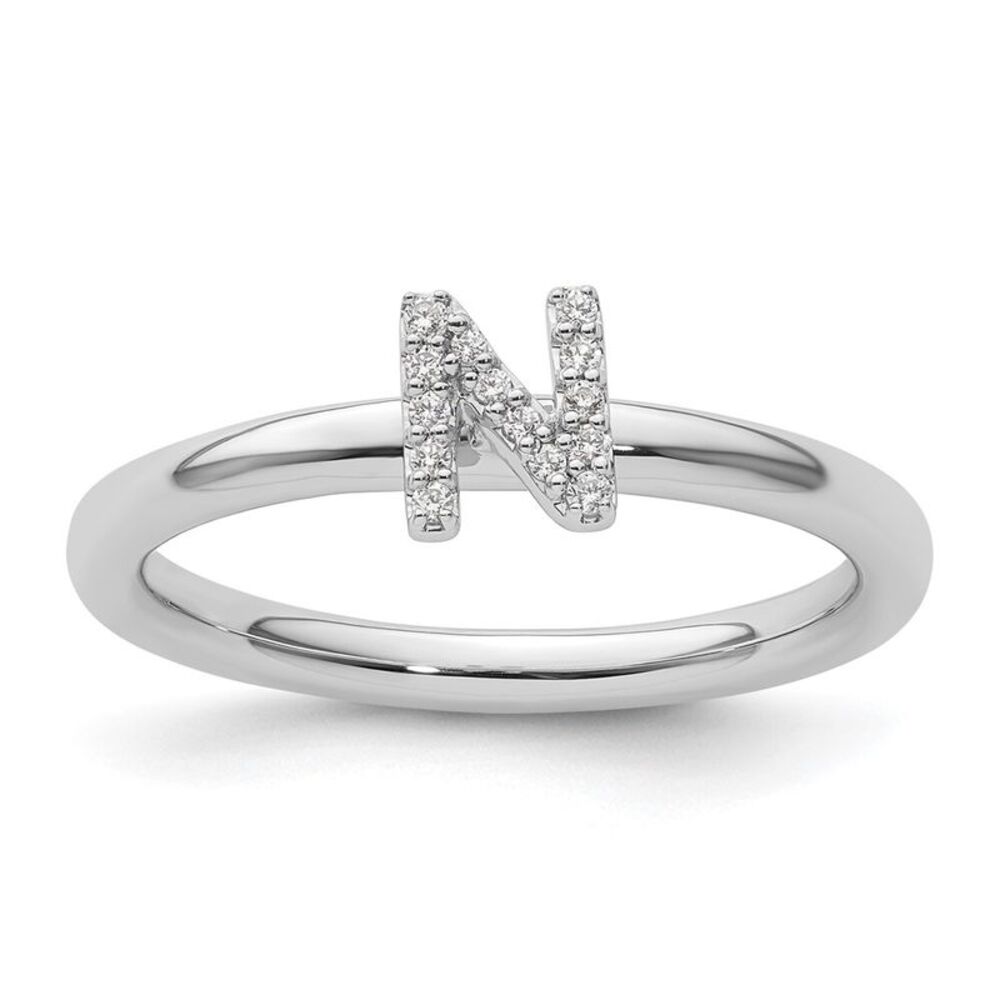 Kazi Luxury 14k White Gold Stackable Diamond Init… - image 1